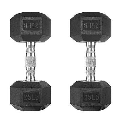 PAPABABE HEX Dumbbell Set 2.5-125lb, Rubber Encased Home Gym Dumbbells, Exercise & Fitness Weights Dumbbells for Women & Men, Hand Weight for Strength Training - size: 25 lb Pair, style: Chrome Handle