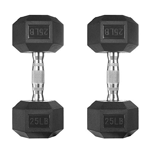 PAPABABE HEX Dumbbell Set 2.5-125lb, Rubber Encased Home Gym Dumbbells, Exercise & Fitness Weights Dumbbells for Women & Men, Hand Weight for Strength Training - size: 25 lb Pair, style: Chrome Handle