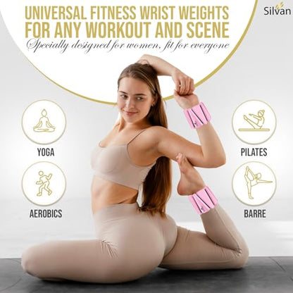 Adjustable Wrist & Ankle Weights for Women & Men, 2 Pieces, 1 lb Each (2 lbs Total), Weighted Bangles for Walking, Running, Yoga, Pilates, Barre, Cardio & Home Workouts