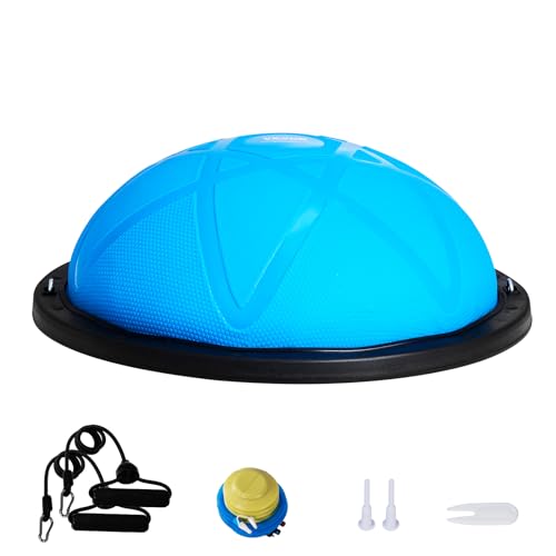 VEVOR Half Exercise Ball Trainer, 23/26 inch Balance Ball Trainer, 1500lbs Capacity Stability Ball, Yoga Ball with Resistance Bands & Foot Pump, Strength Fitness Ball for Home Gym Full Body Workout - color: 23" Particle Blue