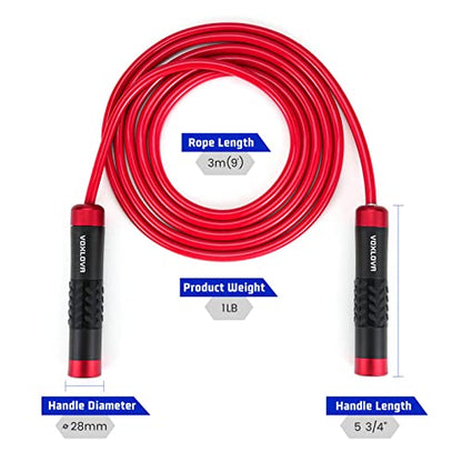 Weighted Jump Rope for Men Women - 1LB Heavy Jump Rope Weighted Skipping Rope for Adult Fitness Workouts Boxing Crossfit Cardio Weight-loss MMA, Non-Slip Aluminum Handles, Adjustable Length 9MM Solid PVC/Cotton Ropes - color: Bright red
