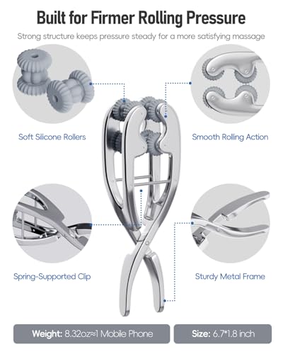 Stainless Steel Adjustable Finger Massage Roller for Knuckle & Palm, 2026 Updated Spring Lever Loaded Dual Roller Finger Massager Tool Manual Massage Roller for Trigger Finger Hand Fatigue Relief