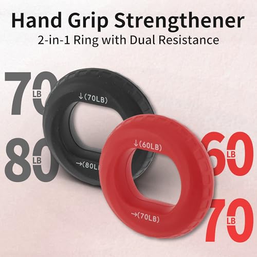 Hand Grip Strengthener, Adjustable Strength Grip, Silicone Grip Circle, for Men Adult, 2 Pcs - color: Red & Black(60/70LB,70/80LB)