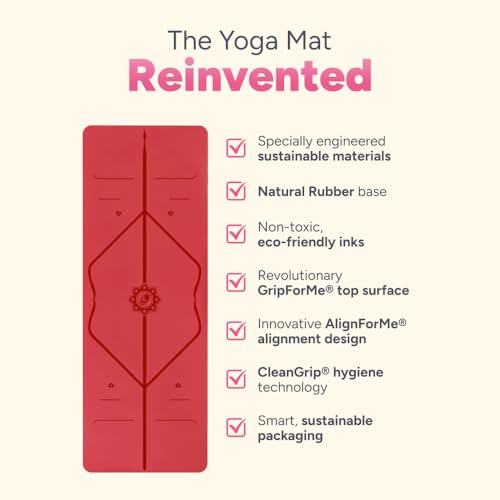 Liforme Travel Yoga mat – Patented Alignment System, Warrior-Like Grip, Non-Slip, Eco-Friendly, Ultra-Lightweight and Sweat Resistant, Made with Natural Rubber - color: Red