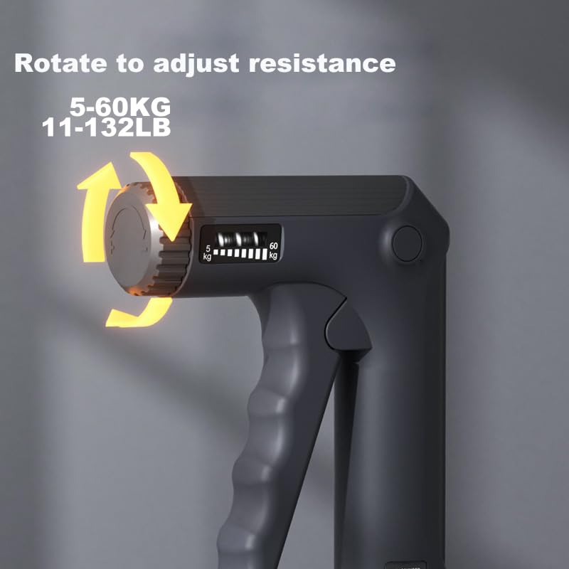 Adjustable Hand Grip Strengthener with Digital Counter – 5–60kg (130 lbs) Ergonomic Forearm & Finger Exerciser for Athletes, Musicians, Rehab & Recovery – Portable 2-in-1 Grip Trainer