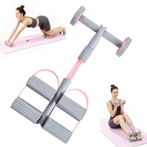 6-Tube Pedal Resistance Bands with Handles & Ab Roller, 2-in-1 Foot Pedal Puller, Home Gym Workout Equipment for Core Training, Full Body Exercise for Arm, Leg, Waist, Back