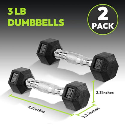 HANDBODE Hex Dumbbell Set, 2.5-65 lb Rubber Encased Exercise & Fitness Dumbbells, Weights Dumbbells Set of 2, Hand Weight for Strength Training - size: 3 lb, Pair, style: Chrome Handle