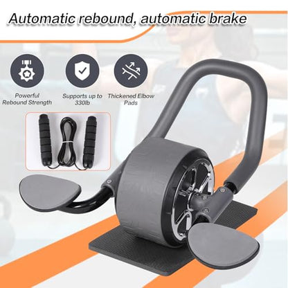 Li Fitness Ab Wheel with Jump Rope, Automatic Rebound Ab Wheel, Abdominal Exercise Wheel with Elbow Support, Ab Exercise Machine for Core Training, Abs Workout Equipment