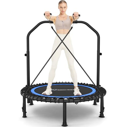 ANCHEER 40"/48" Foldable Mini Trampoline with Adjustable Handle for Adults - color: Blue, size: 40 inch