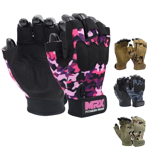 MRX Workout Gloves for Men and Women – Breathable, Snug-Fit Exercise Gloves for Weight Lifting, Cycling, Gym Training & Outdoor Activities - color: Camo Pink, size: Medium
