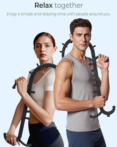 Back and Neck Massager for Pain Relief Deep Tissue, Upgraded Full Body Trigger Point Cane Massage Tools, Therapy Massage Stick Pressure Point Hook, Muscle Knot Remover Tool (Black)