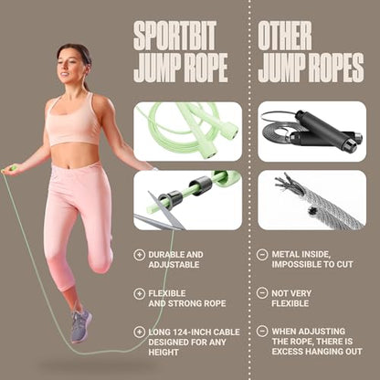 SPORTBIT Adjustable Jump Rope for Fitness and Exercise - color: Green