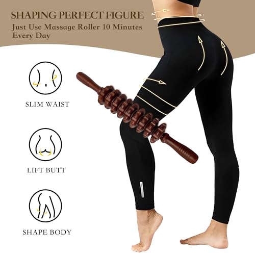 Wood Therapy Massage Stick, Wooden Cellulite Roller for Myofascial Trigger Points Relief, Lymphatic Drainage Massager for Body Sculpting, Muscle Tension Relief for Belly Legs Thighs