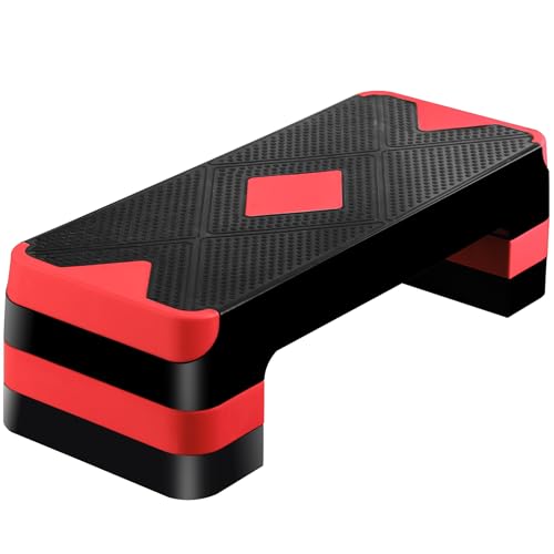 HomGarden Adjustable Workout Aerobic Stepper in Fitness & Exercise Step Platform Trainer Stepper w/Risers Adjust 4"-6''-8'' - color: Red