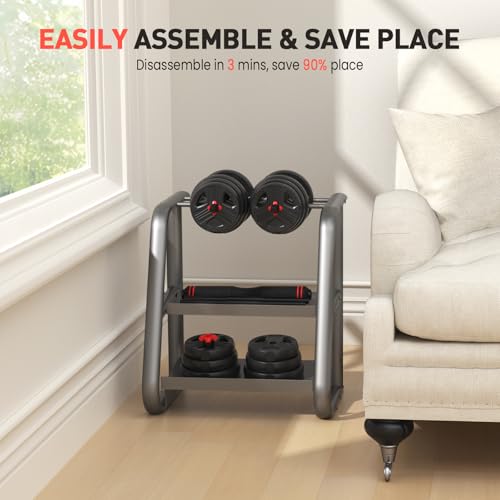 UKEEP Adjustable Dumbbells Set, 20/30/40/55/60/80lbs Free Weight Set with Connector, 2 or 3 in 1 Dumbbells Set Used as Barbell, Kettlebells, Fitness Exercises for Home Gym Suitable Men/Women - style: 20LB (10.0LB Pair)