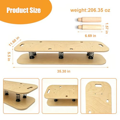 Wooden Balance Board – 400 lbs Capacity 360° Dynamic Spring Rebound Wobble Board Exercise Equipment Balance Trainer for Adults Kids Core Strengthening Standing Desk Physical Therapy Surf Training Home Workout - size: rectangle