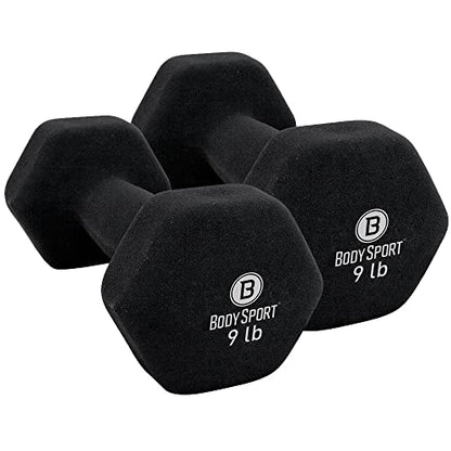 Body Sport Neoprene Dumbbell Weight - Latex-Free, Strength Training Equipment for Home Fitness & Gym Workouts - size: 9 pounds