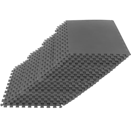 EVA Foam Mat Tiles 24-Pack - 96 SQ FT of Interlocking Padding for Garage, Playroom, or Gym Flooring - Exercise Mat or Playmat by Stalwart (Gray) - color: Grey