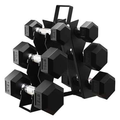 BalanceFrom Premium Rubber Encased Hex Dumbbell Sets, 46LBS Set, 60LBS Set, 100LBS Set - style: 3-Pair Set with A-Rack: 60 lbs
