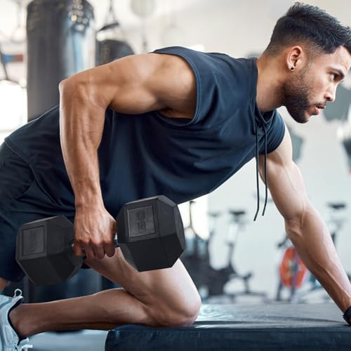 LIFERUN Rubber Grip Dumbbells Rubber Coated Cast Iron, with Anti-Slip Hex Black Dumbbell, Free Weights Dumbbell Set, 60lb/ 65lb/ 70lb/ 75lb dumbbells set of 2 - style: 60lb