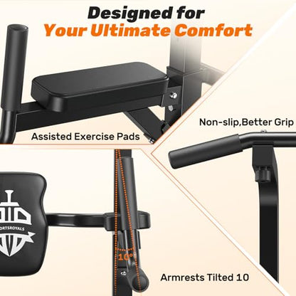 Sportsroyals Power Tower Pull Up Bar Station, 450LBS Stable Pull Up Dip Station for Home Gym Strength Training Equipment | FED Fitness - color: Black