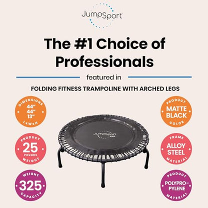 JumpSport 44" PRO Fitness Trampoline Model 530, Professional Rebounder, Adjustable Bounce, Elastic Cord System, 3-Piece Frame, Large Jump Surface, Low-Impact Cardio & Strength Training, 325lb Capacity