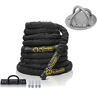POWER GUIDANCE Battle Rope 1.5 Inch Diameter Poly Dacron 30Ft Length Exercise Equipment for Home Gym &Wall and Ceiling Mount Bracket for Suspension Straps Gymnastic Rings Yoga Swings