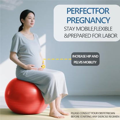 Exercise Ball Pilates Yoga Ball Anti-Burst and Slip Resistant - for Fitness, Pregnancy, Stability, Balance, Core Workout - Red Training Ball w/Pump for Home Office Gym
