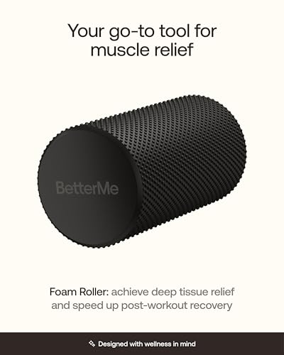 BetterMe Foam Roller for Muscle Recovery – High Density Exercise Roller for Back &Legs – Deep Tissue Massage Roller for Tension, Relief & Stretching (Black)