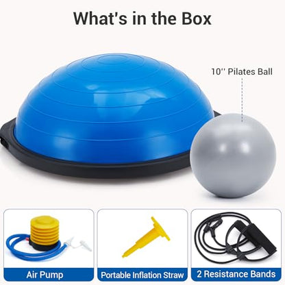 Half Exercise Ball Trainer, Balance Ball Trainer with Resistance Bands, 1600 Lbs Non-Slip Yoga Ball for Strength Training, Stability Gear for Home Gym Workout & Pilates Equipment