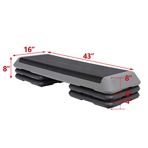 LEMY 43'' Exercise Aerobic Step Platform,Adjustable Fitness Stepper with 4 Stackable Risers,Aerobics Stepper Workout Stepper for Home Gym Cardio Strength & Training