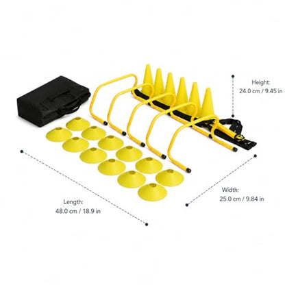 Agility Ladder, Soccer Training Equipment, Speed Ladder for Footwork Exercises, PVC Yellow and Black Set with Carrying Bag
