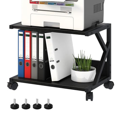 aboxoo Desktop Printer Stand with 2 Tier Wood Storage Shelves,Under Desk Printer Table,Multi-Purpose Home Office Desk Organizer for Fax Machine, Scanner (Black) - color: Black