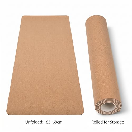 Cork Yoga Mat 6mm Extra Thick Cushioning High Density Natural Rubber Exercise Pad 72 x 24 Inch for Home Gym