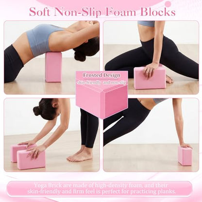 Pilates Set with 2 Yoga Exercise Balls (25.6”&9.8”), Yoga Block, Stretch Strap & Foot Pump, Stability Fitness Ball Kit for Home Gym Equipment Workout Pregnancy Physical Therapy