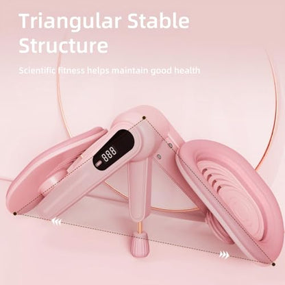 Thigh Trainer for Home Gym Workout, Pelvic Floor Muscle Exercise Devices with Adjustable Resistance for for Women Men, Inner Thigh Exerciser with Display and 20LB Resistance Band for Hip Leg Arm, Pink