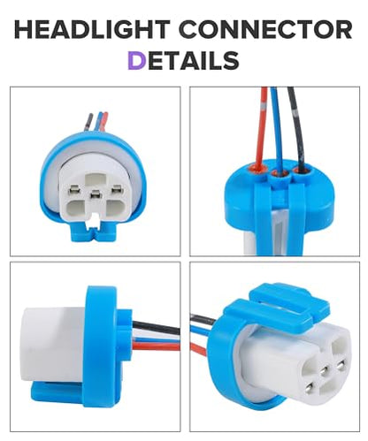 2PCS Headlight Harness,Car Accessories 3 Pin Ceramic Headlight Wiring Harness,Automotive Replacement Electrical Wiring Harnesses,Compatible with Lamps Models of 9007,9004,HB1,and HB5