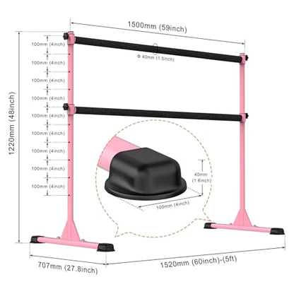Height Adjustable Ballet Barre, Heavy Duty Freestanding Dance Bar, Anti-Slip Sturdy for Kids & Adults, Ideal for Home, Ballet, Fitness, Yoga - color: 5ft (Fabric Covered Crossbar, Pink)