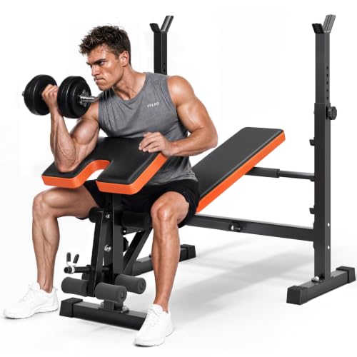 YOLEO 6 in 1 Adjustable & Foldable Weight Bench Set for Bench Press
