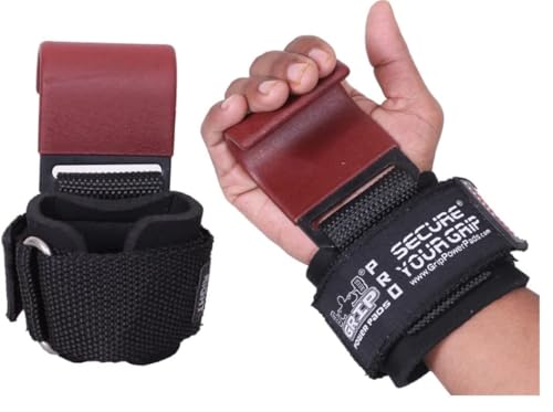 Weight Lifting Rod Hooks Heavy Duty Wrist Wraps Power Weight Lifting Training Gym Grips Straps Set of 2 - color: Brown, size: MEN-Wrist Size Large