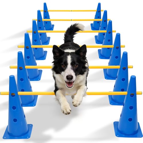 Wdmiya 18.9" Dog Agility Training Hurdle Cone Set with Adjustable Crossbar