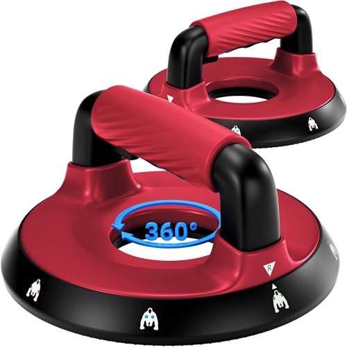 READAEER Push Up Bars, Rotating Handle Design with Bearings for Smooth, Effortless for a Wider Range of Motion, Handle Rotation, Wide Grips with Non-Slip Rubber Pads for Comfort Exercise - color: Red