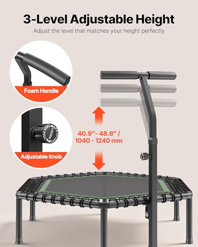 VEVOR 54.5 Inch Mini Trampoline, 450 lbs Max Load Fitness Rebounder, Stable & Quiet Small Trampoline with 3 Levels Height Adjustable & Foam Handle, Exercise Rebounder for Adults Indoor/Garden Workout