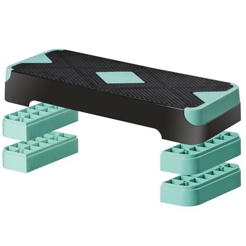 26.5" Aerobic Step Platform, Adjustable Height Exercise Workout Stepper, Stackable Risers Stepper for Exercise at Home Gym Workouts Fitness Equipment, Green