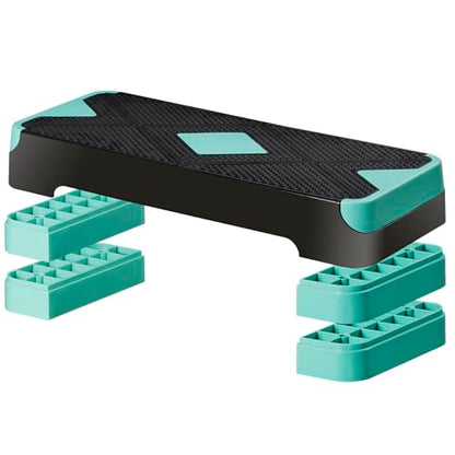 26.5" Aerobic Step Platform, Adjustable Height Exercise Workout Stepper, Stackable Risers Stepper for Exercise at Home Gym Workouts Fitness Equipment, Green