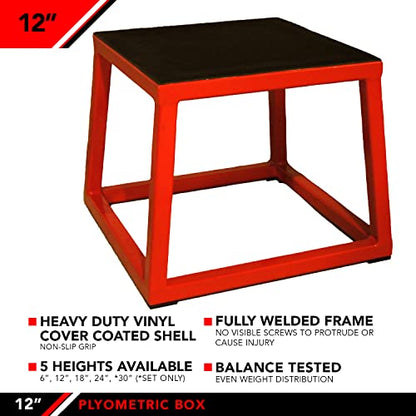 JFIT Plyometric Boxes - Made in Taiwan NO Assembly Required Single - Height Box Set and Adjustable Box Options Plyometric Platform and Jumping Agility Box for Training Conditioning Strength Training - style: 12" Height (Single Plyo Box)