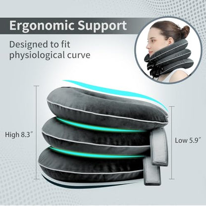 Cervical Neck Traction Device for Neck Pain Relief - Inflatable Neck Stretcher Collar for Decompression - Best Home Use Neck Brace Pump (Black Plush) - color: P. Black