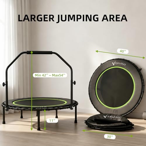 40"/46"/50" Bungee Rebounder Trampoline for Adults, 460LBS Low Impact Quiet Foldable Mini Trampoline, Easy Assembly Indoor Fitness Rebounder with Handle for Whole-Body Workout