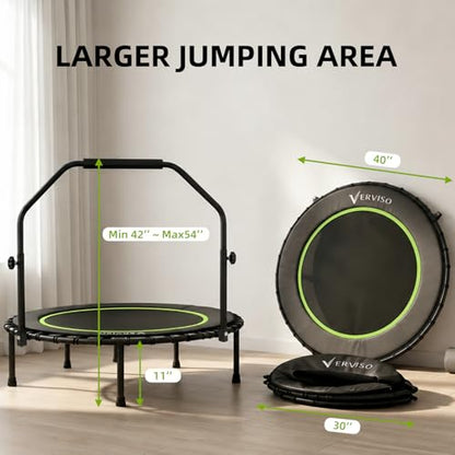 40"/46"/50" Bungee Rebounder Trampoline for Adults, 460LBS Low Impact Quiet Foldable Mini Trampoline, Easy Assembly Indoor Fitness Rebounder with Handle for Whole-Body Workout