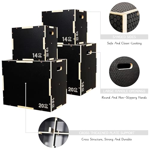 Fitvids 16" x 14" x 12" Non-Slip Wooden Plyo Box Jump Exercise Platform, Plyometric Workout Equipment for Home Gym, Training Step Box, Black - size: 16" x 14" x 12"